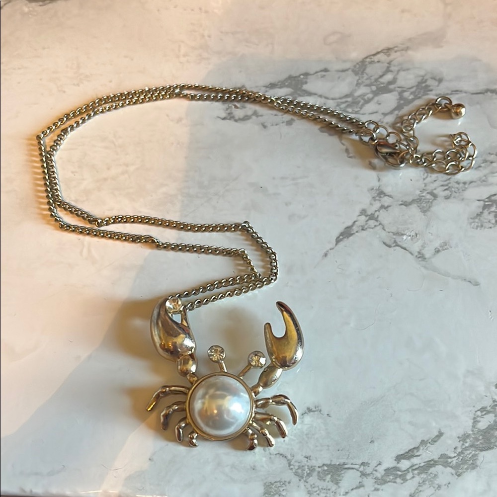 Elegant Silver Crab Pendant Necklace